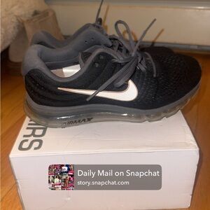 Nike Kids Black and Gray Air Max Sneakers with White Swoosh